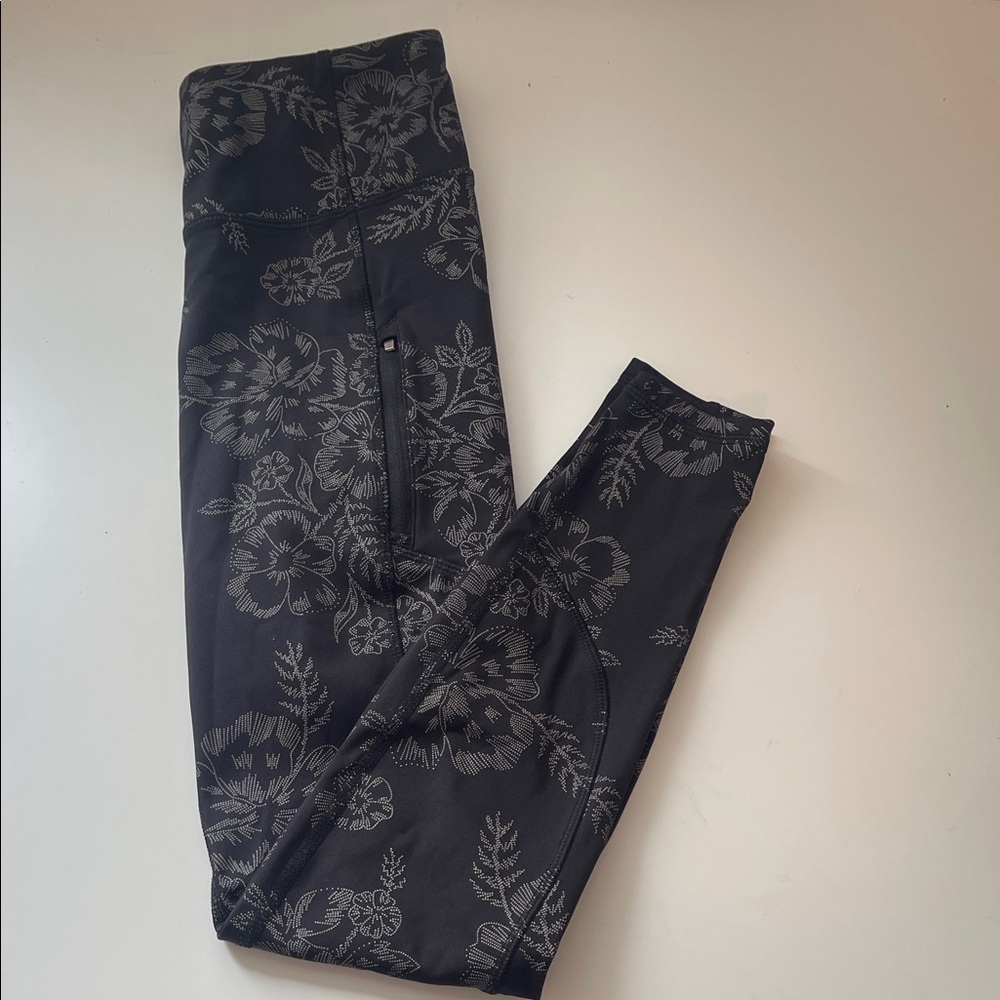 Avia Black Leggings with White Floral Design